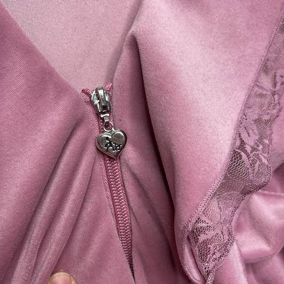 Y2K Pink Ruffle Lace Velour Zip Up Size Small Coquette Dollcore Softgirl - Picture 7 of 12